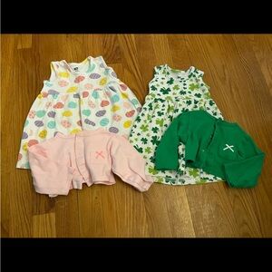 Girls Spring Dress Set with Cardigans - Pastel Eggprint & Shamrock